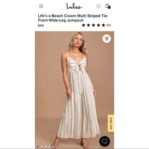 Life's a Beach Cream Multi Striped Tie-Front Wide-Leg Jumpsuit, Size Small